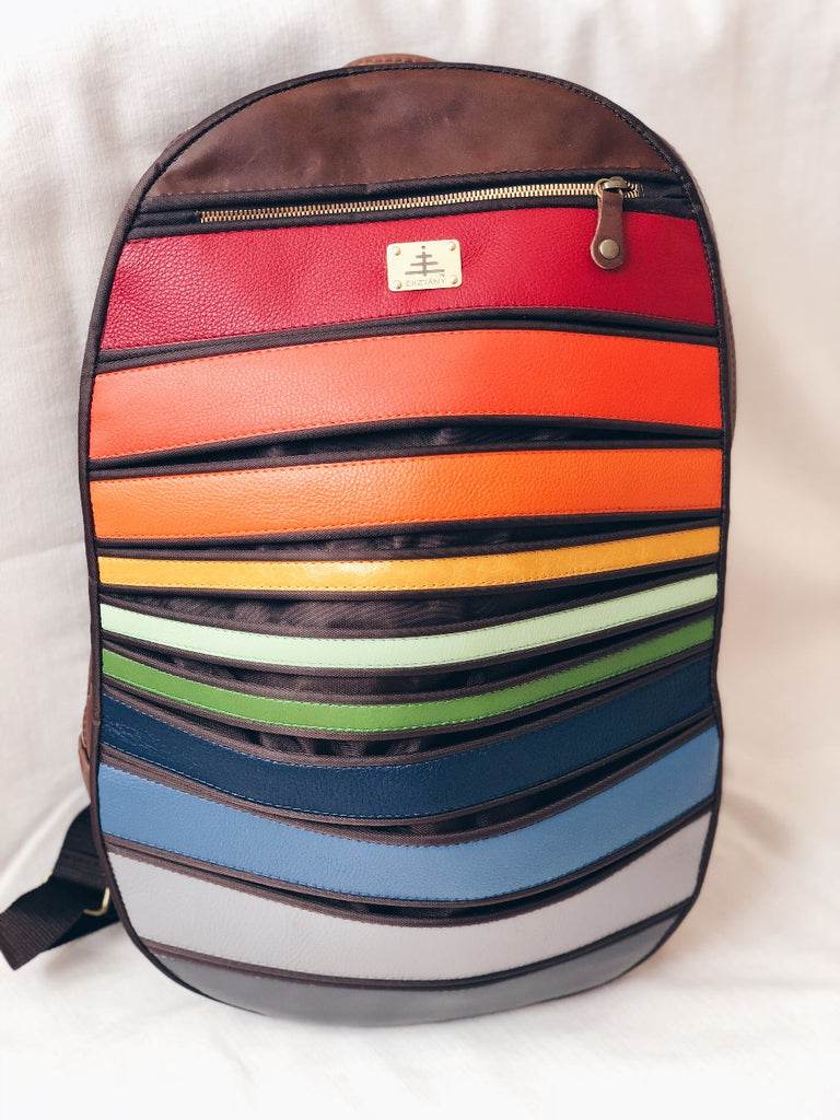 Esztany horizontal stripes leather backpack