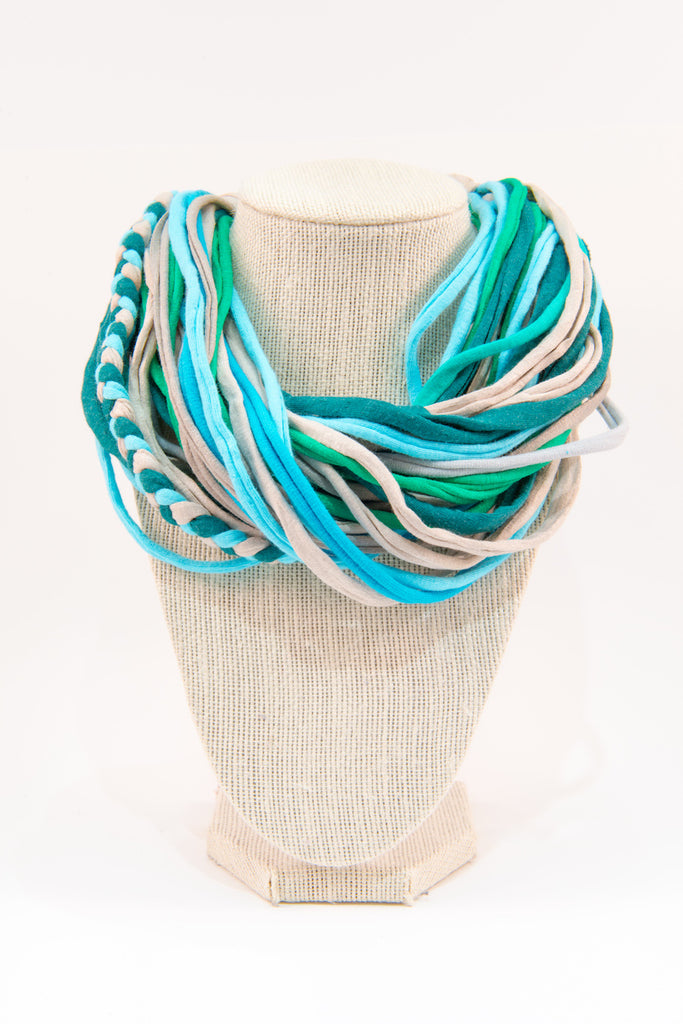 Colorful textile necklace (blue & green)