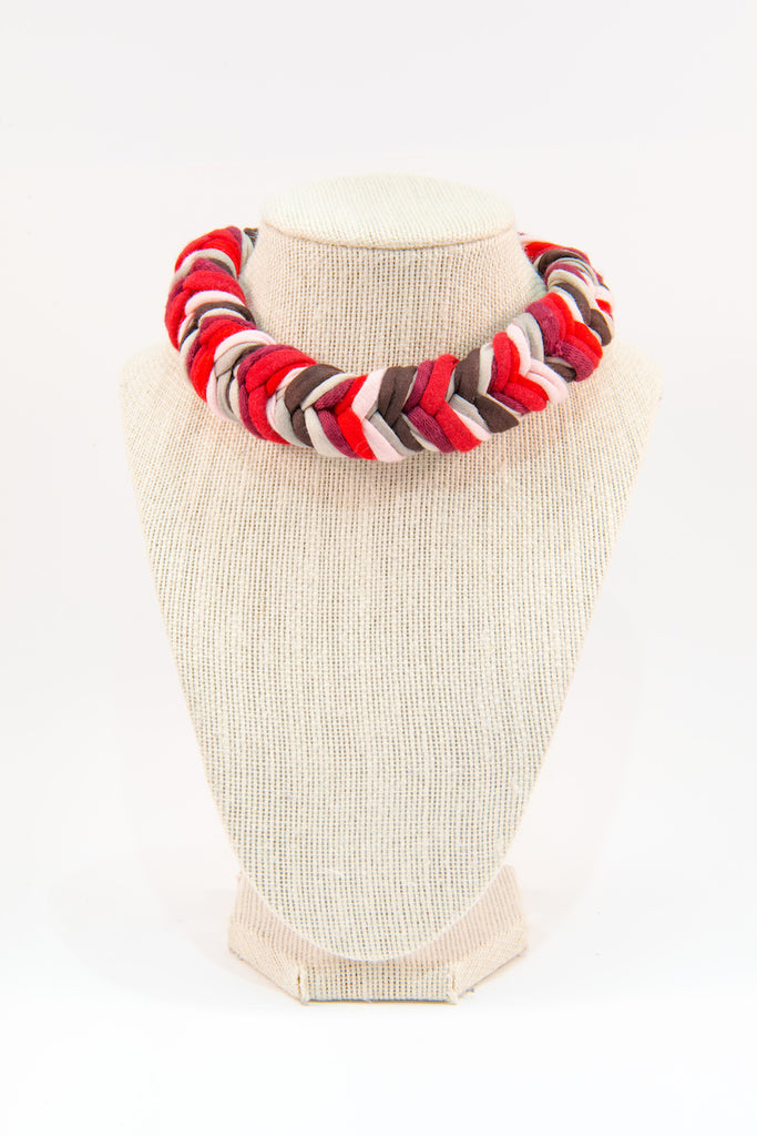 Colorful textile necklace (red & white)