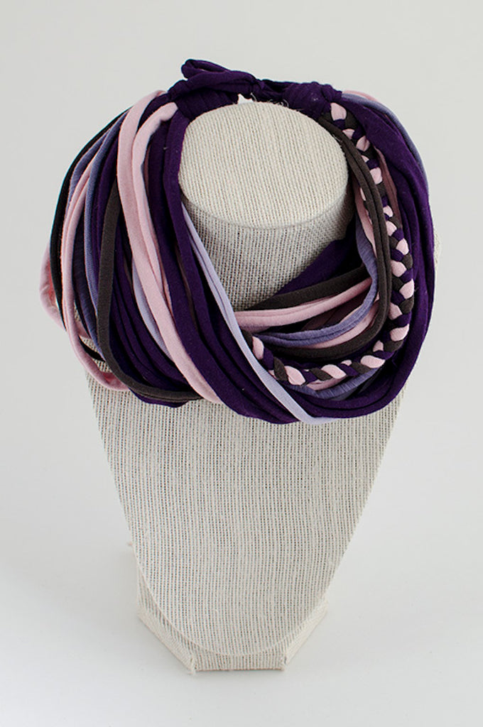 Pink and purple textile necklace