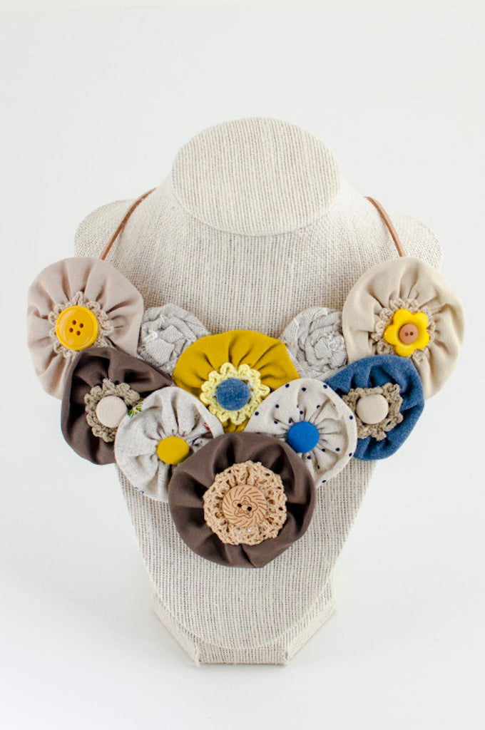 Yellow & blue textile necklace