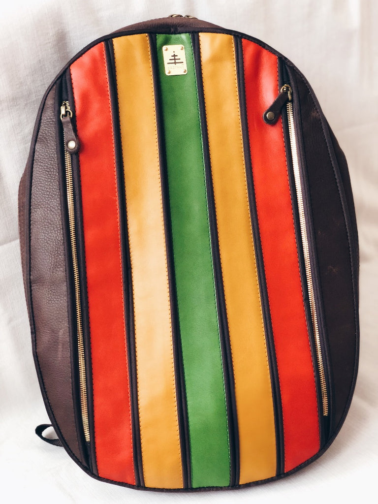 Esztany vertical stripes leather backpack