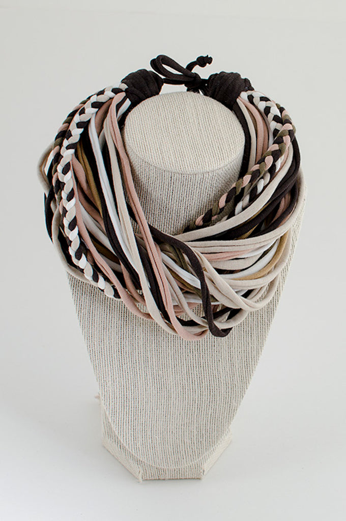 Beige & brown textile necklace