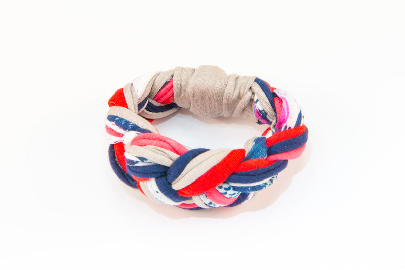 Colorful textile bracelet (red & blue patterns)