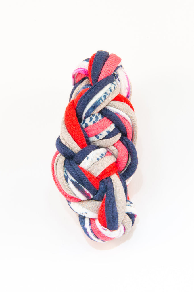 Colorful textile bracelet (red & blue patterns)