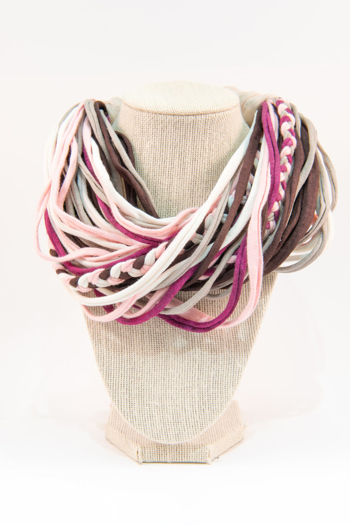 Colorful textile necklace (pink & purple)