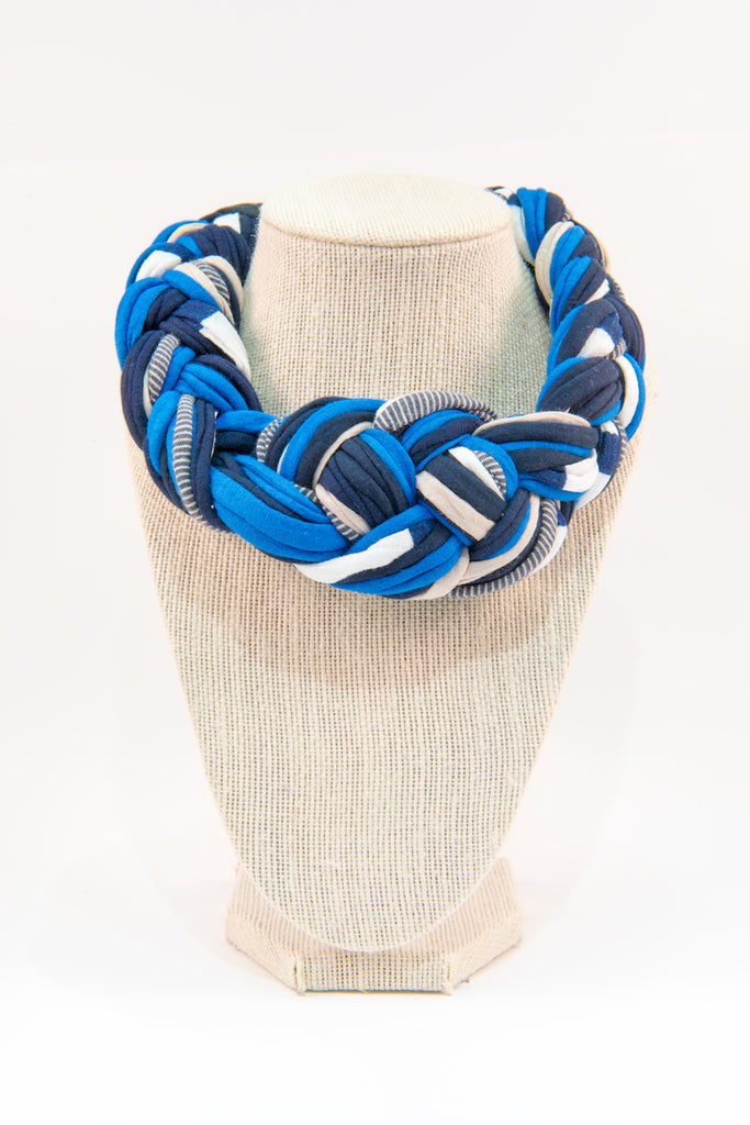 Colorful textile necklace (shades of blue)