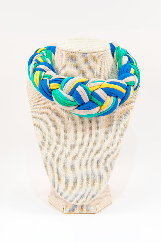Colorful textile necklace (yellow & blue)