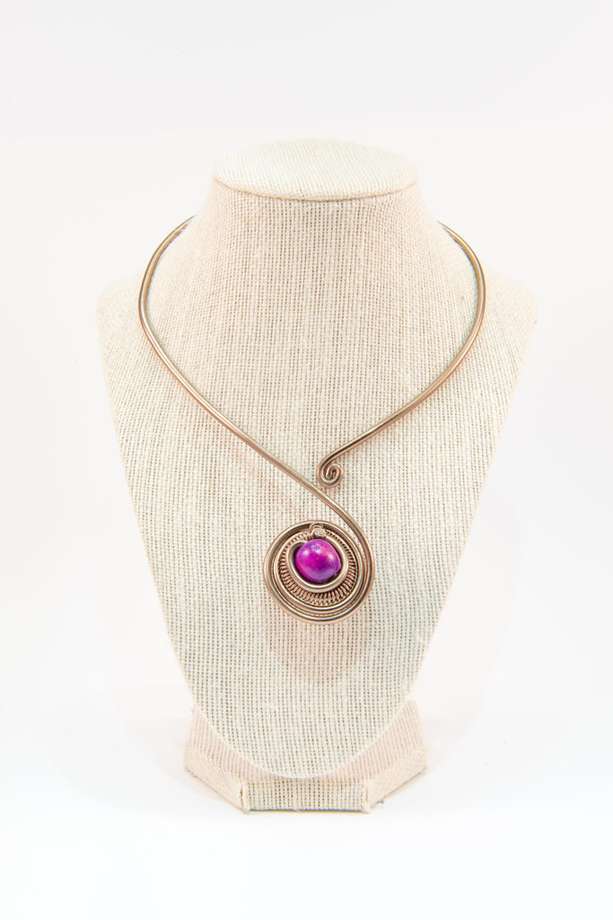 Purple bead copper wire statement necklace