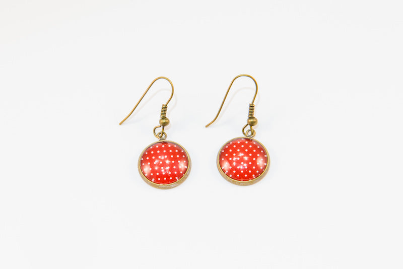 Red polka dot glass button earrings