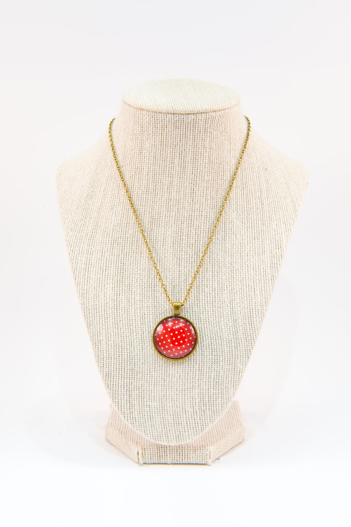 Red polka dot glass button necklace