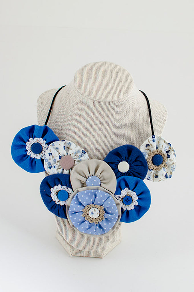 Shades of blue textile necklace